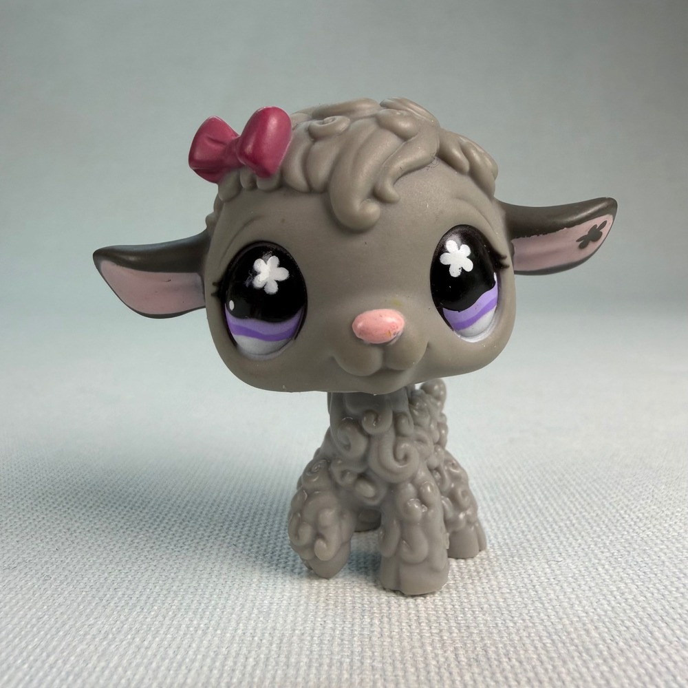 Littlest Pet Shop LPS Grey Lamb Sheep Pink Bow #477